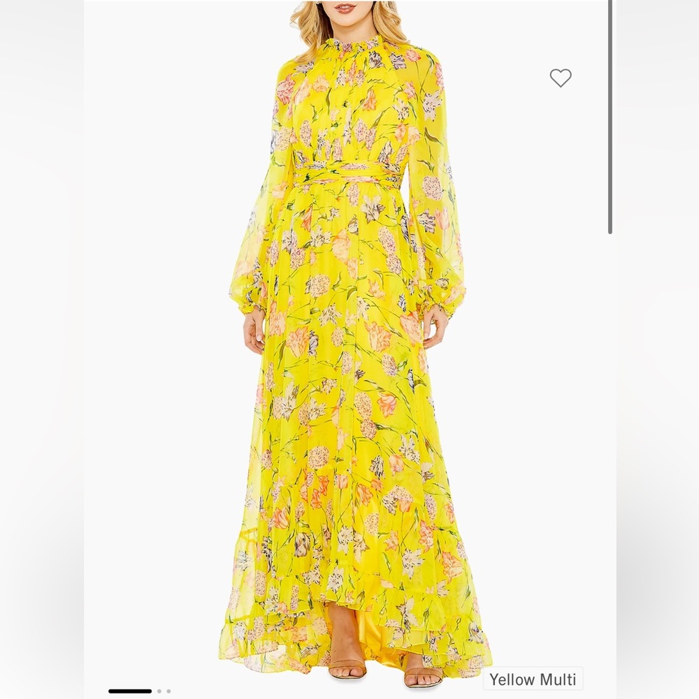 Mac Duggal Floral Chiffon Ruffled Gown, NWT